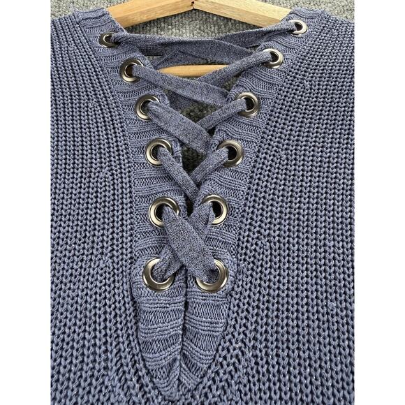 Chico's Sweater Vest Womens One size Blue Lace Up V Neck Open Front Knit Tunic - Picture 9 of 11